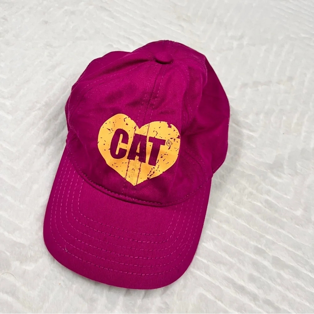 CAT Pink Baseball Cap Hat Yellow‎ Heart Logo Girls adjustable back